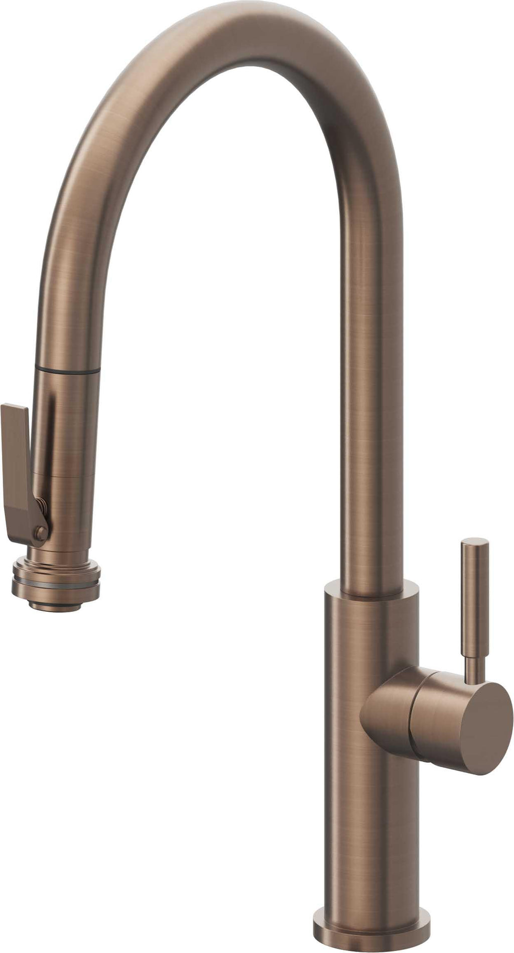 California Faucets Corsano Llave de Cocina Extraible Contemporanea con Rociador de Apretar - Pico Alto en Arco - Bronce Satinado