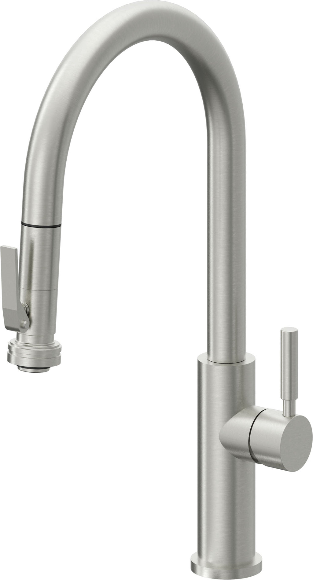 California Faucets Corsano Llave de Cocina Extraible Contemporanea con Rociador de Apretar - Pico Alto en Arco - Cromo Satinado