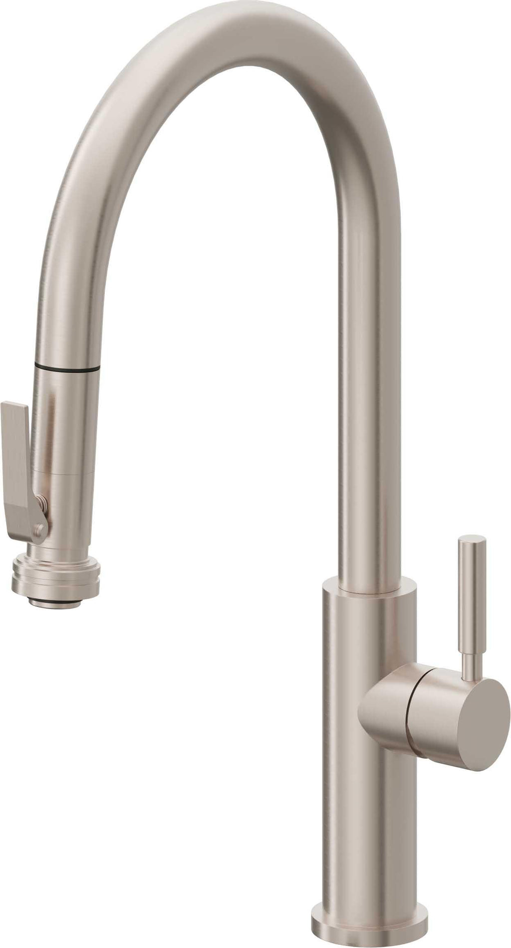 California Faucets Corsano Llave de Cocina Extraible Contemporanea con Rociador de Apretar - Pico Alto en Arco - Níquel Satinado