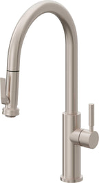 California Faucets Corsano Llave de Cocina Extraible Contemporanea con Rociador de Apretar - Pico Alto en Arco - Níquel Satinado