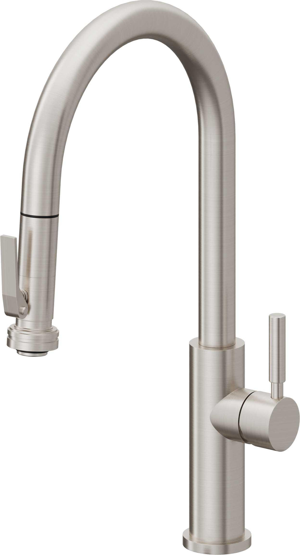 California Faucets Corsano Llave de Cocina Extraible Contemporanea con Rociador de Apretar - Pico Alto en Arco - Acero Inoxidable Ultra