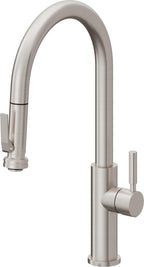 California Faucets Corsano Llave de Cocina Extraible Contemporanea con Rociador de Apretar - Pico Alto en Arco - Acero Inoxidable Ultra