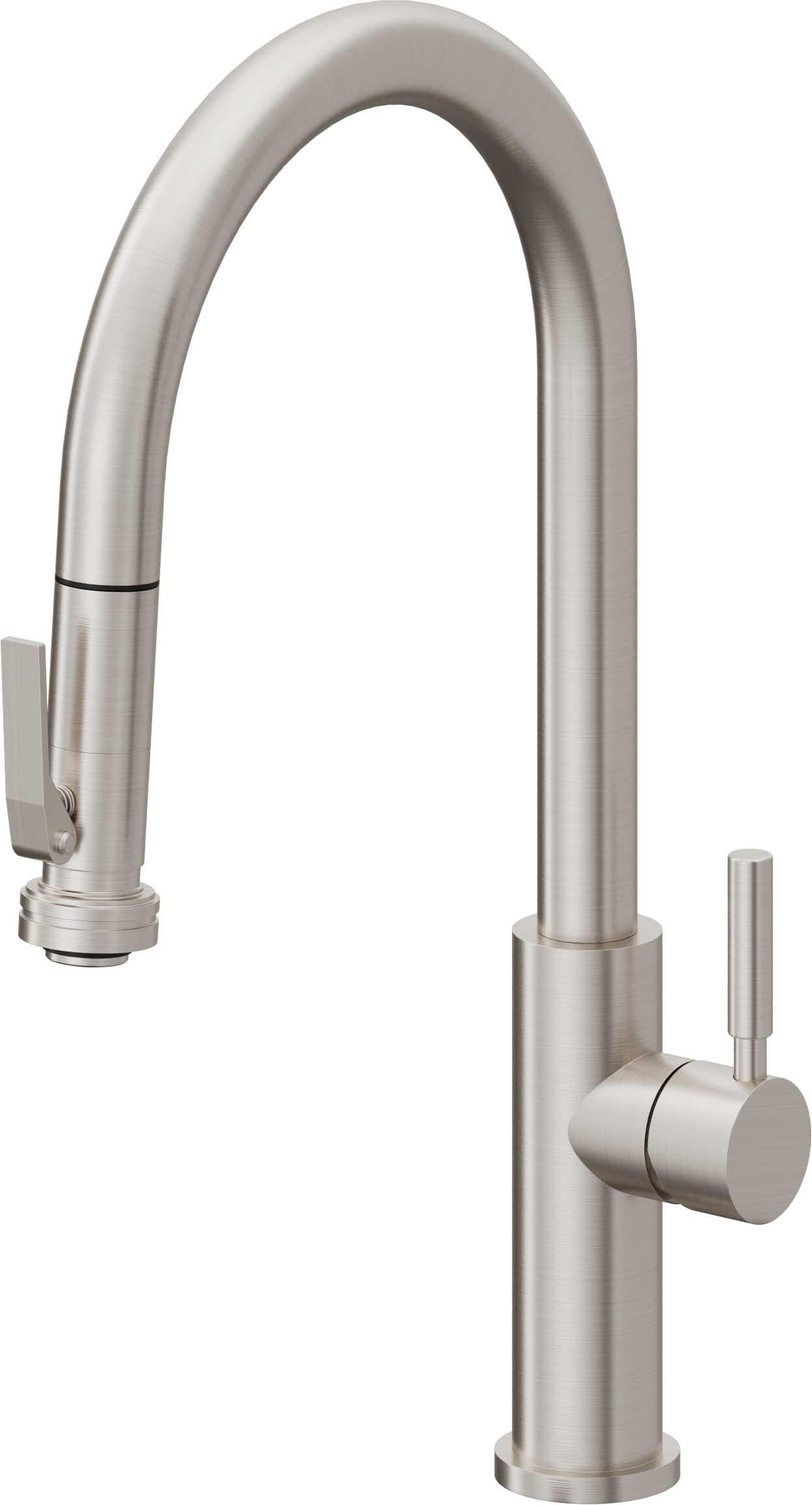 California Faucets Corsano Llave de Cocina Extraible Contemporanea con Rociador de Apretar - Pico Alto en Arco - Acero Inoxidable Ultra