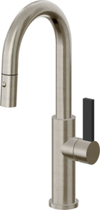 California Faucets Corsano Llave de Bar/Preparacion Extraible Contemporanea con Rociador de Boton - Níquel Bruñido
