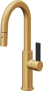 California Faucets Corsano Llave de Bar/Preparacion Extraible Contemporanea con Rociador de Boton - Oro Satinado de por Vida