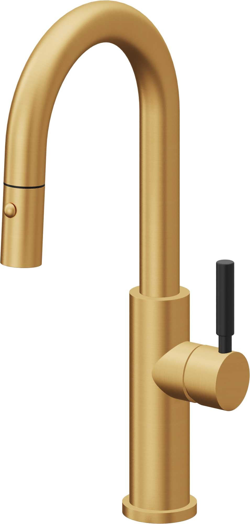 California Faucets Corsano Llave de Bar/Preparacion Extraible Contemporanea con Rociador de Boton - Oro Satinado de por Vida