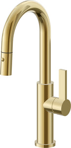 California Faucets Corsano Llave de Bar/Preparacion Extraible Contemporanea con Rociador de Boton - Oro Pulido de por Vida