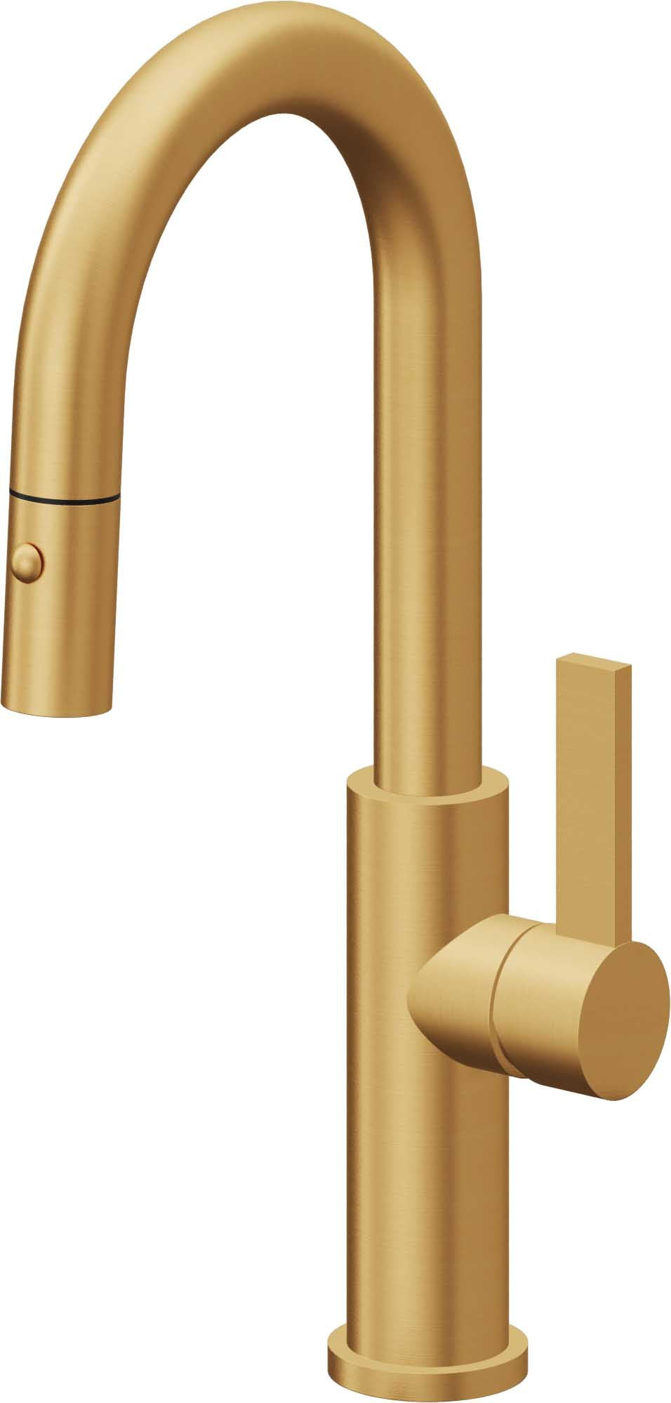 California Faucets Corsano Llave de Bar/Preparacion Extraible Contemporanea con Rociador de Boton - Oro Satinado de por Vida