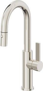 California Faucets Corsano Llave de Bar/Preparacion Extraible Contemporanea con Rociador de Boton - Níquel Pulido