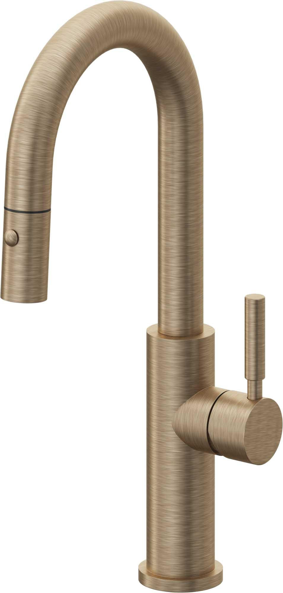 California Faucets Corsano Llave de Bar/Preparacion Extraible Contemporanea con Rociador de Boton - Latón Antiguo Mate