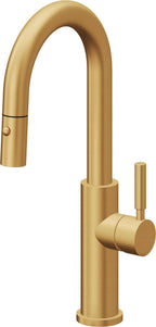 California Faucets Corsano Llave de Bar/Preparacion Extraible Contemporanea con Rociador de Boton - Oro Satinado de por Vida