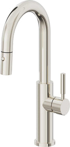 California Faucets Corsano Llave de Bar/Preparacion Extraible Contemporanea con Rociador de Boton - Níquel Pulido