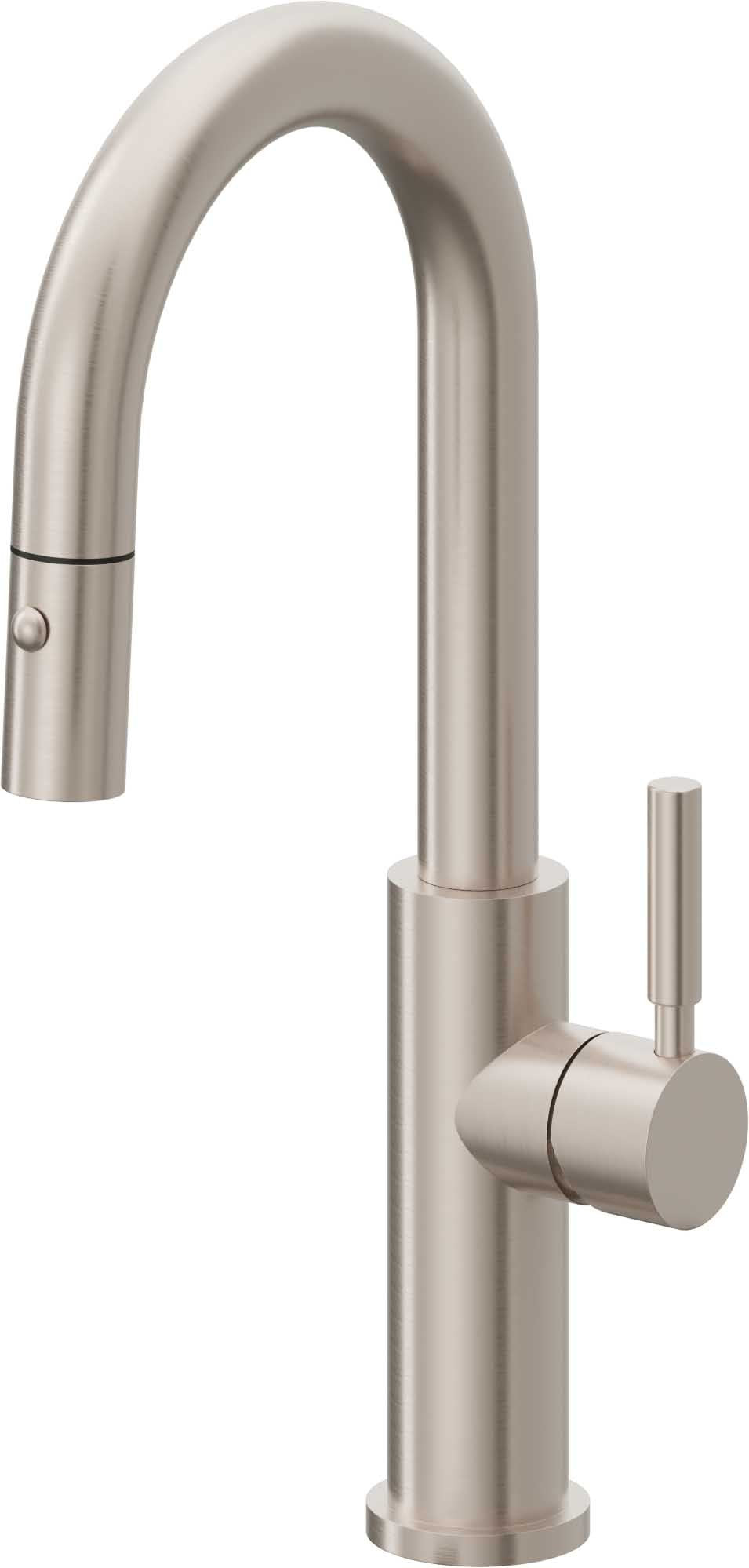 California Faucets Corsano Llave de Bar/Preparacion Extraible Contemporanea con Rociador de Boton - Níquel Satinado