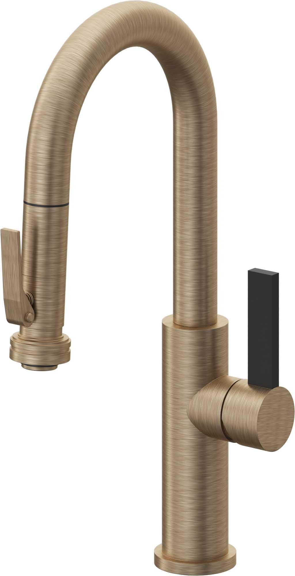 California Faucets Corsano Llave de Bar/Preparacion Extraible Contemporanea con Rociador de Apretar - Latón Antiguo Mate