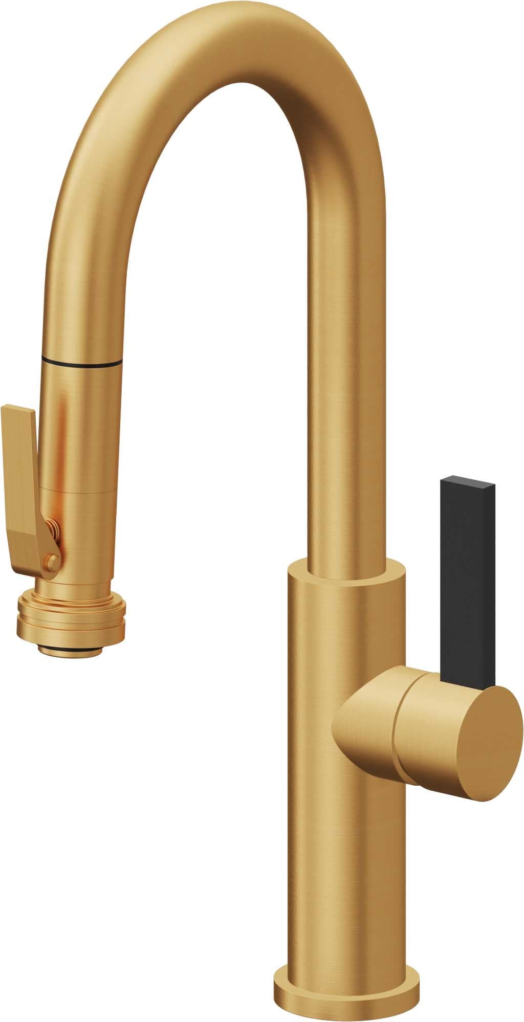 California Faucets Corsano Llave de Bar/Preparacion Extraible Contemporanea con Rociador de Apretar - Oro Satinado de por Vida