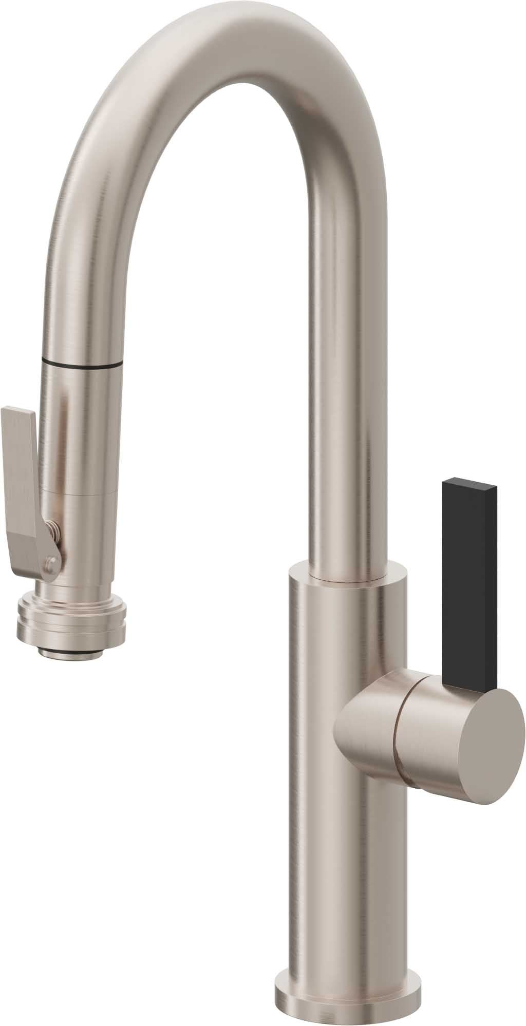 California Faucets Corsano Llave de Bar/Preparacion Extraible Contemporanea con Rociador de Apretar - Níquel Satinado