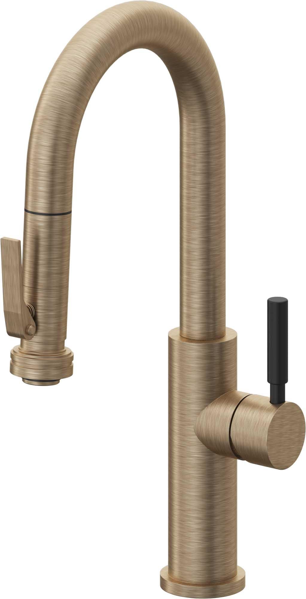 California Faucets Corsano Llave de Bar/Preparacion Extraible Contemporanea con Rociador de Apretar - Latón Antiguo Mate
