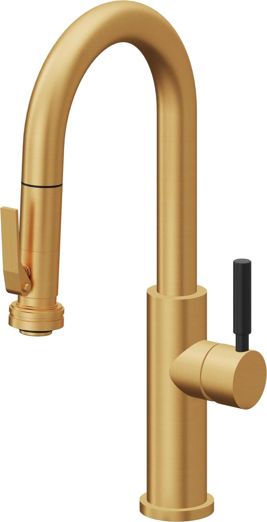 California Faucets Corsano Llave de Bar/Preparacion Extraible Contemporanea con Rociador de Apretar - Oro Satinado de por Vida