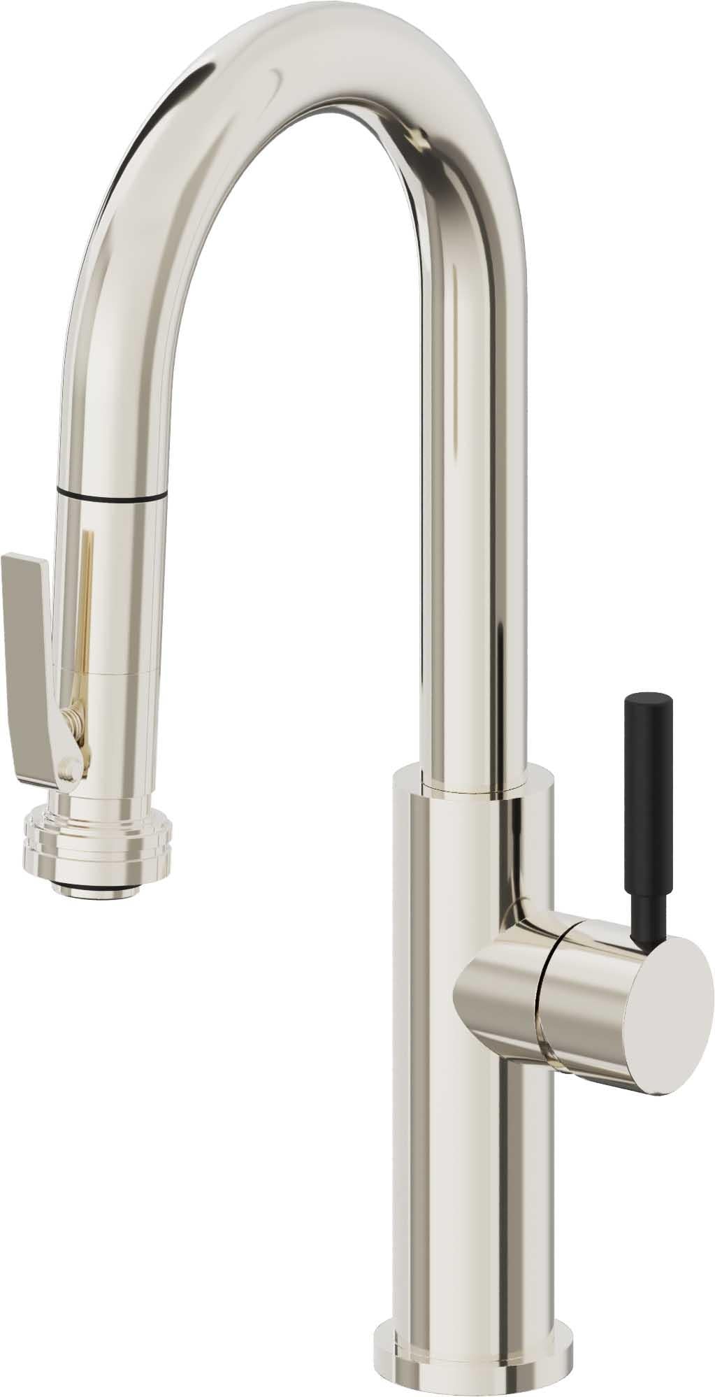 California Faucets Corsano Llave de Bar/Preparacion Extraible Contemporanea con Rociador de Apretar - Níquel Pulido