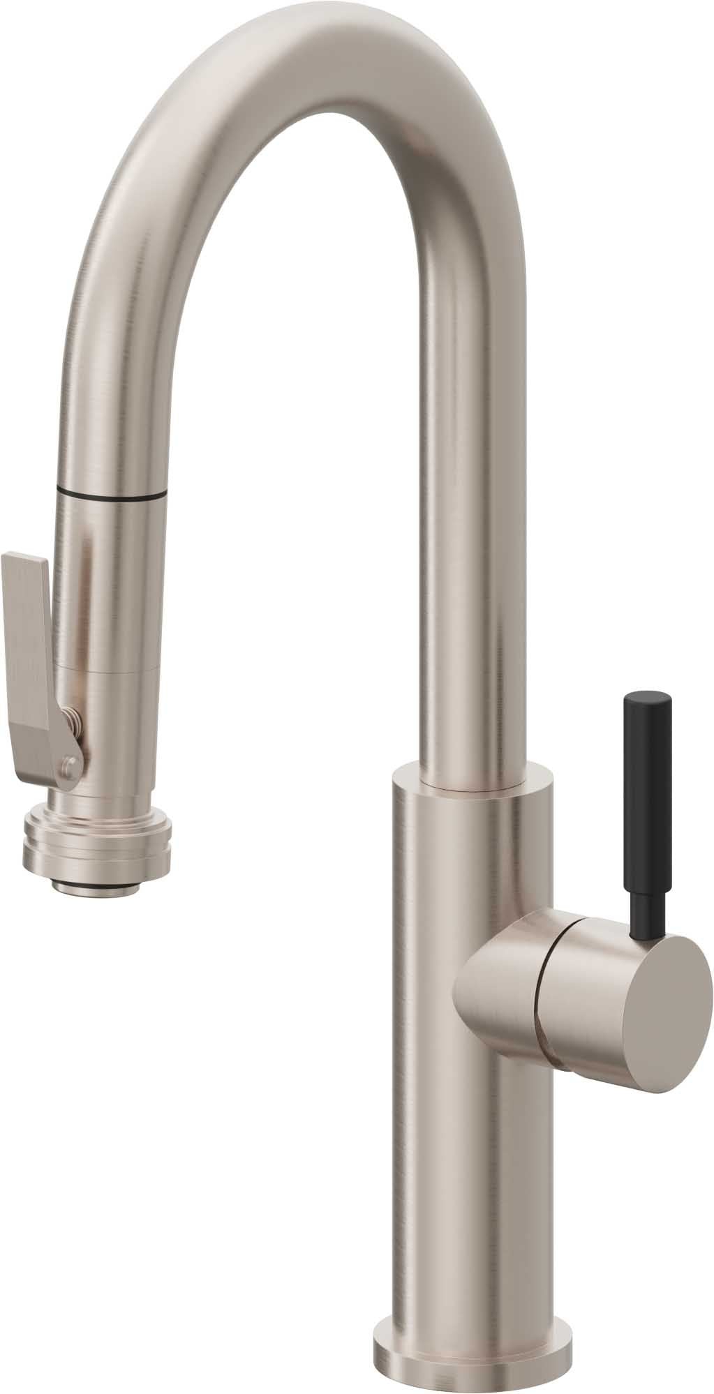 California Faucets Corsano Llave de Bar/Preparacion Extraible Contemporanea con Rociador de Apretar - Níquel Satinado