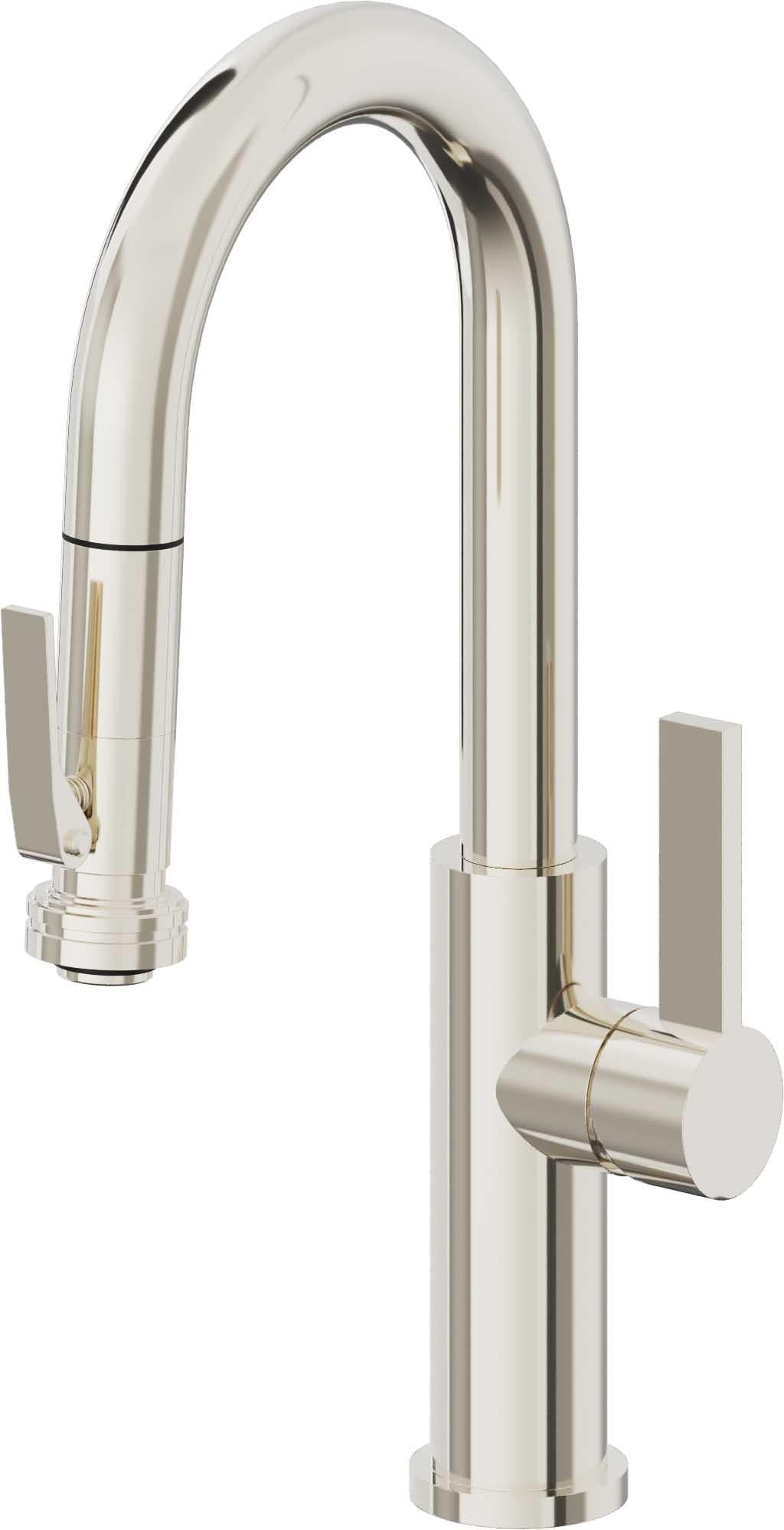 California Faucets Corsano Llave de Bar/Preparacion Extraible Contemporanea con Rociador de Apretar - Níquel Pulido