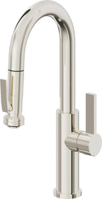 California Faucets Corsano Llave de Bar/Preparacion Extraible Contemporanea con Rociador de Apretar - Níquel Pulido