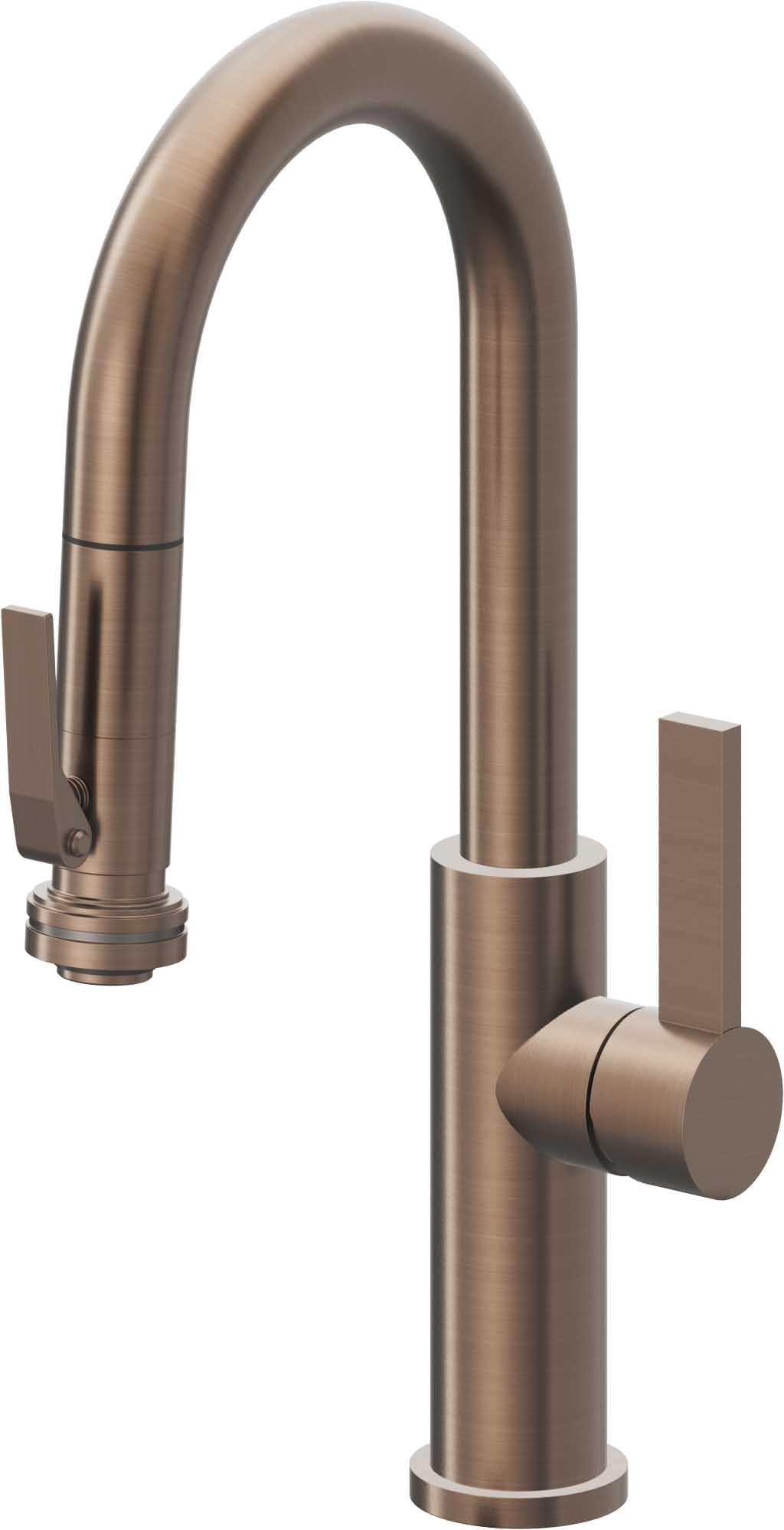California Faucets Corsano Llave de Bar/Preparacion Extraible Contemporanea con Rociador de Apretar - Bronce Satinado
