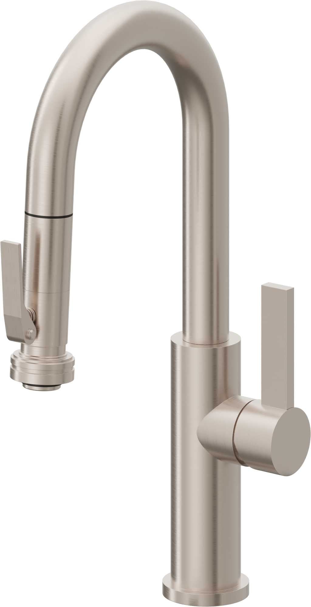 California Faucets Corsano Llave de Bar/Preparacion Extraible Contemporanea con Rociador de Apretar - Níquel Satinado