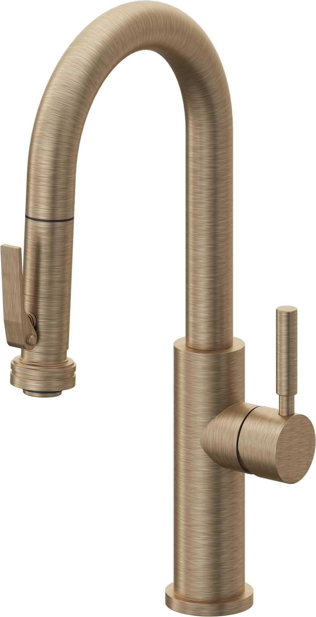 California Faucets Corsano Llave de Bar/Preparacion Extraible Contemporanea con Rociador de Apretar - Latón Antiguo Mate