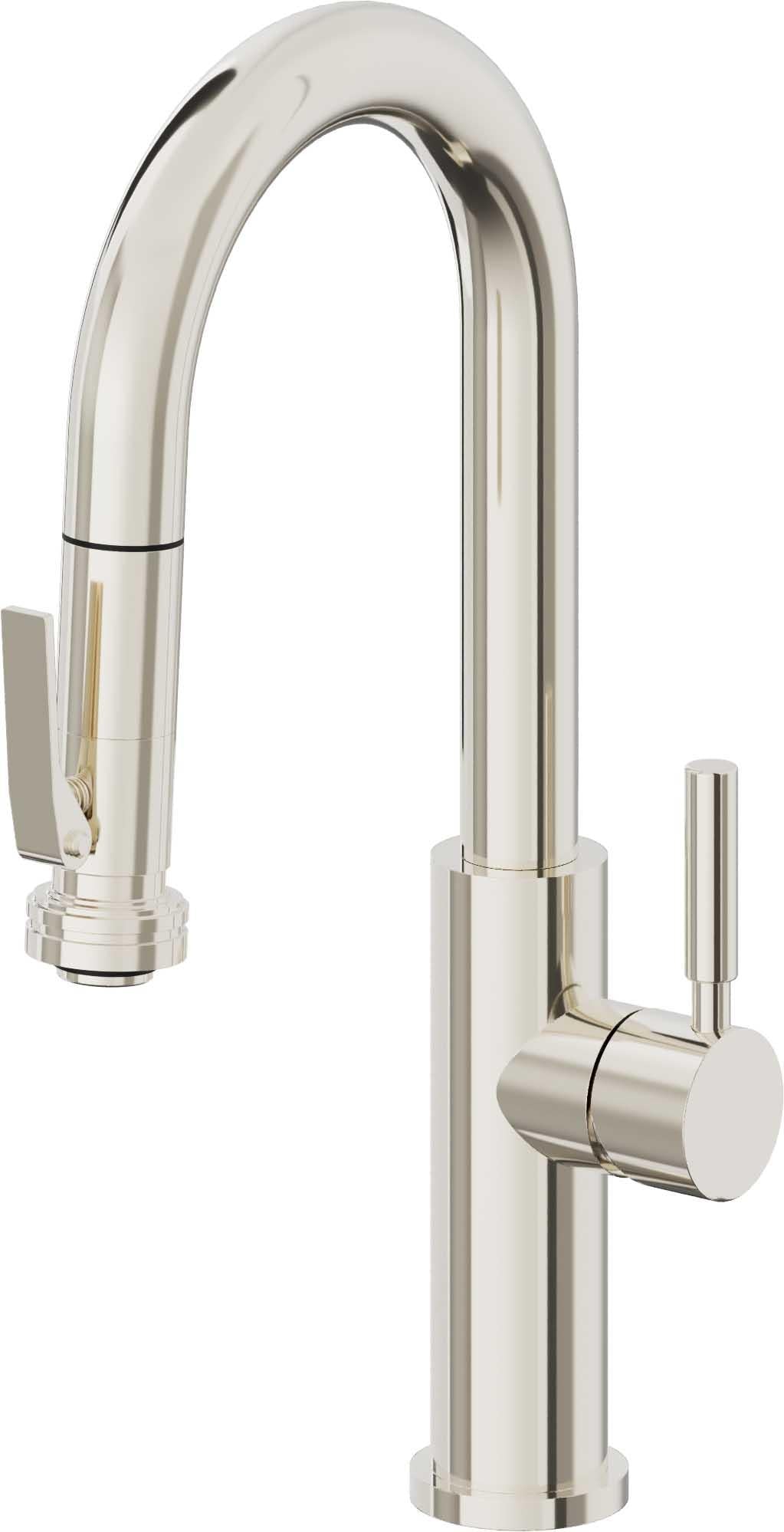 California Faucets Corsano Llave de Bar/Preparacion Extraible Contemporanea con Rociador de Apretar - Níquel Pulido