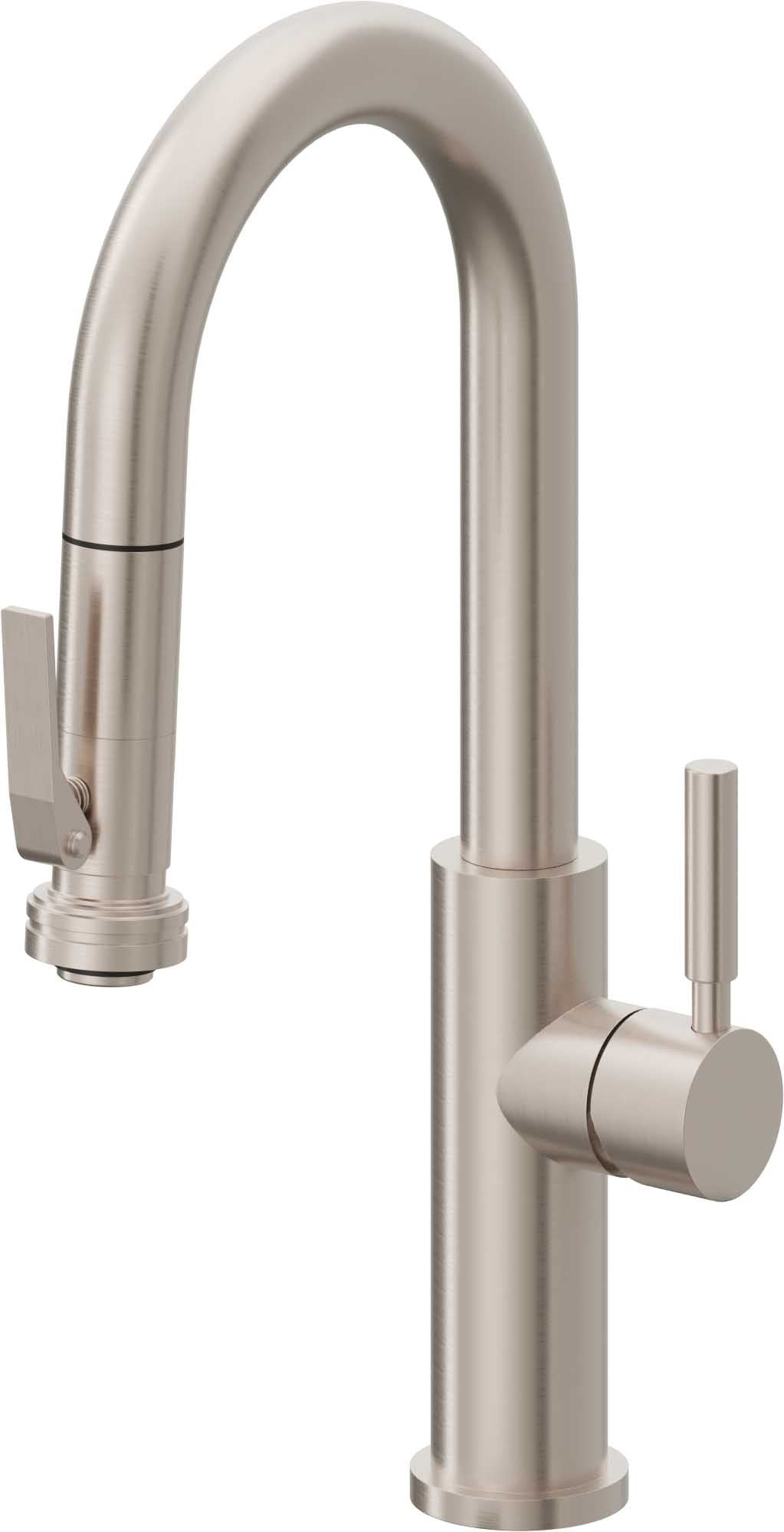 California Faucets Corsano Llave de Bar/Preparacion Extraible Contemporanea con Rociador de Apretar - Níquel Satinado