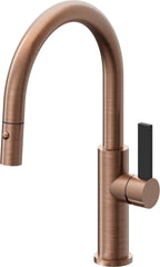 California Faucets Corsano Llave de Cocina Extraible Contemporanea con Rociador de Boton - Pico Bajo en Arco - Cobre Antiguo Mate