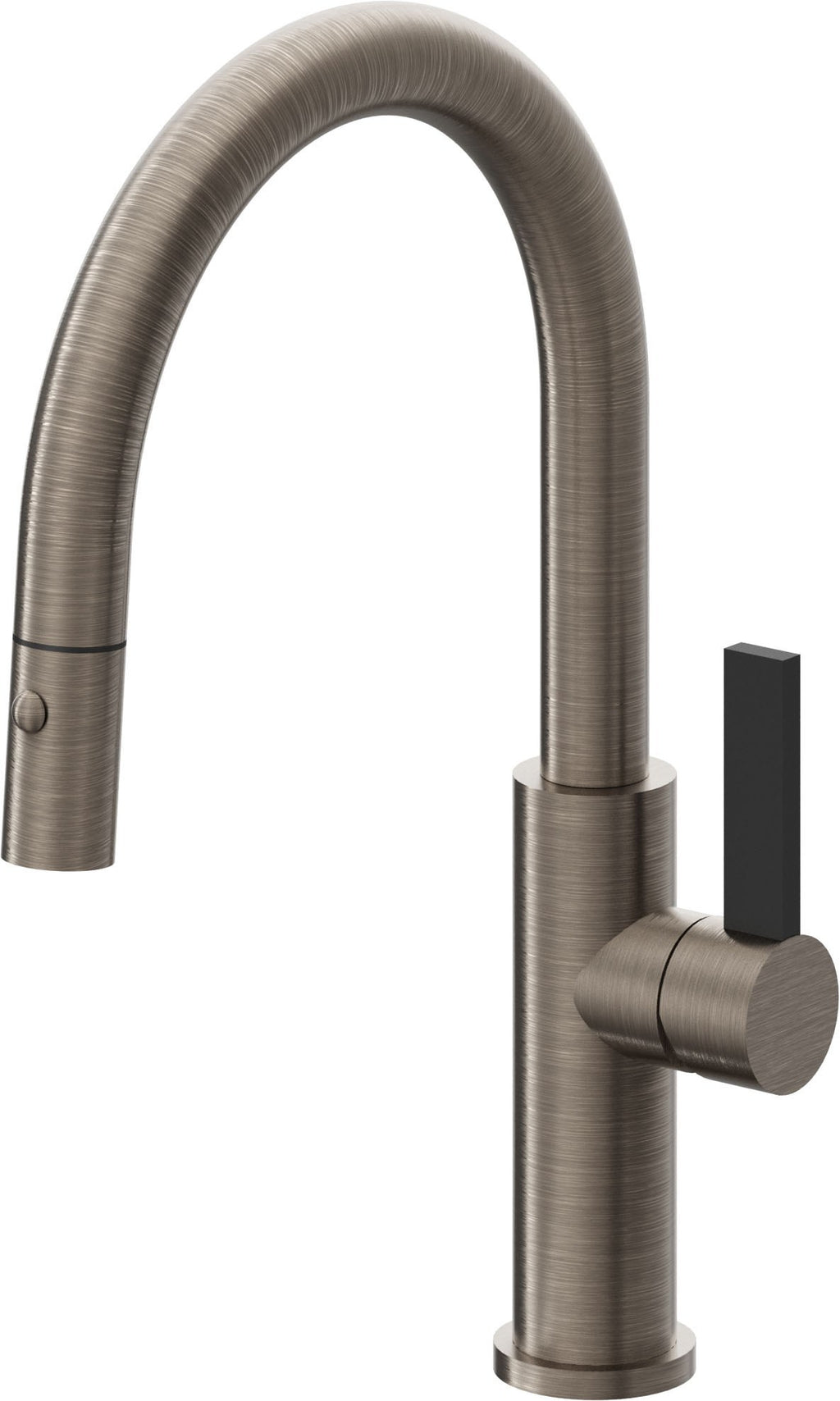 California Faucets Corsano Llave de Cocina Extraible Contemporanea con Rociador de Boton - Pico Bajo en Arco - Níquel Antiguo Mate