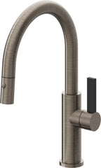 California Faucets Corsano Llave de Cocina Extraible Contemporanea con Rociador de Boton - Pico Bajo en Arco - Níquel Antiguo Mate
