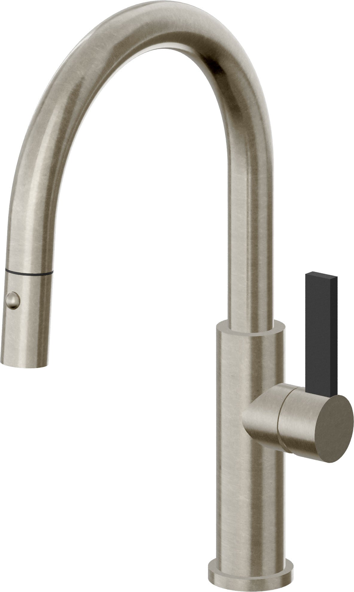 California Faucets Corsano Llave de Cocina Extraible Contemporanea con Rociador de Boton - Pico Bajo en Arco - Níquel Bruñido