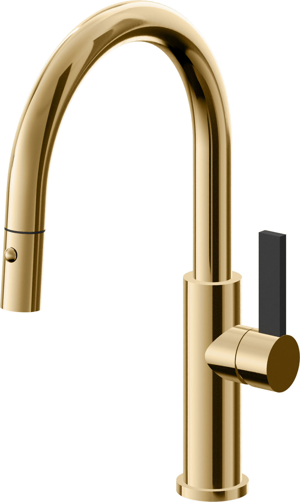 California Faucets Corsano Llave de Cocina Extraible Contemporanea con Rociador de Boton - Pico Bajo en Arco - Oro Francés