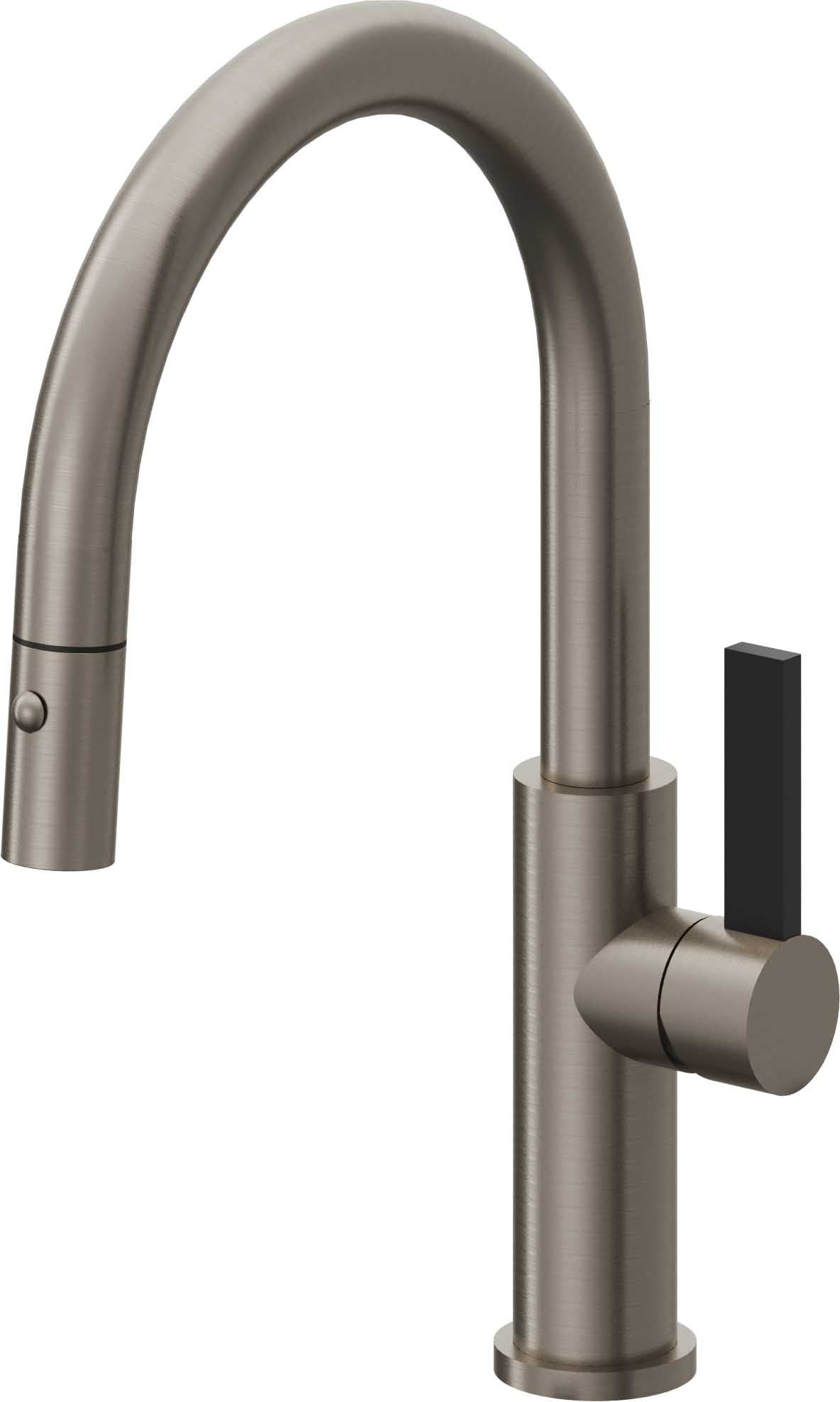 California Faucets Corsano Llave de Cocina Extraible Contemporanea con Rociador de Boton - Pico Bajo en Arco - Grafito