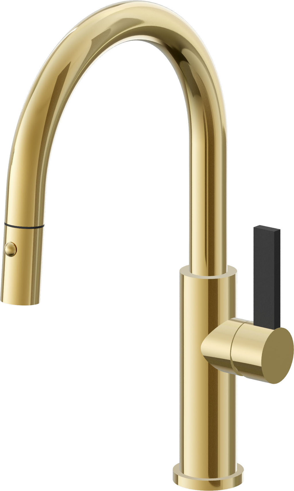 California Faucets Corsano Llave de Cocina Extraible Contemporanea con Rociador de Boton - Pico Bajo en Arco - Oro Pulido de por Vida