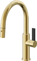 California Faucets Corsano Llave de Cocina Extraible Contemporanea con Rociador de Boton - Pico Bajo en Arco - Oro Pulido de por Vida