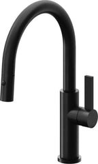 California Faucets Corsano Llave de Cocina Extraible Contemporanea con Rociador de Boton - Pico Bajo en Arco - Negro Mate