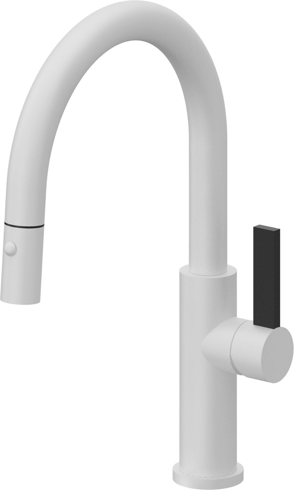 California Faucets Corsano Llave de Cocina Extraible Contemporanea con Rociador de Boton - Pico Bajo en Arco - Blanco Mate