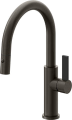 California Faucets Corsano Llave de Cocina Extraible Contemporanea con Rociador de Boton - Pico Bajo en Arco - Bronce Oscuro