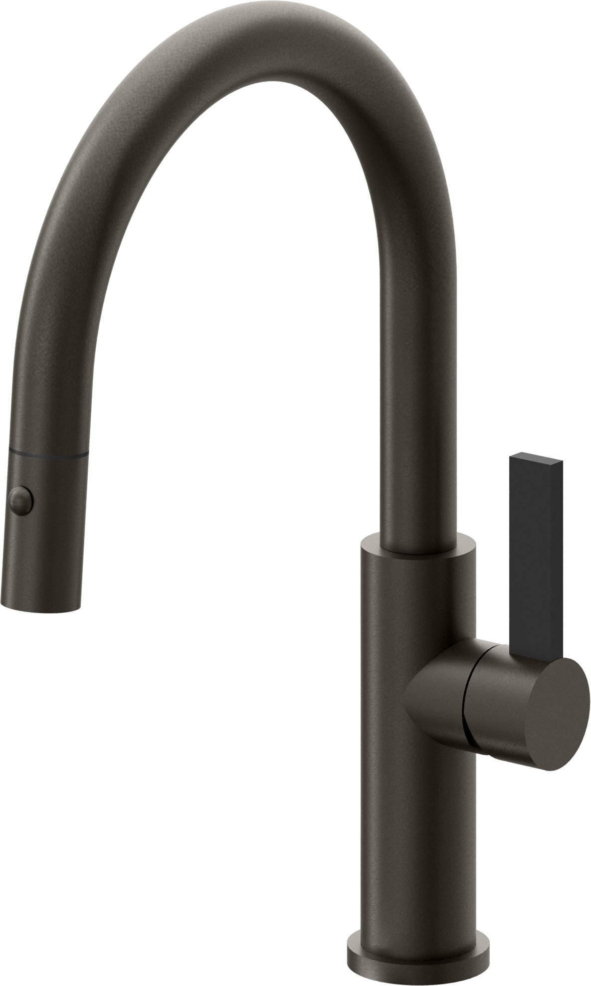 California Faucets Corsano Llave de Cocina Extraible Contemporanea con Rociador de Boton - Pico Bajo en Arco - Bronce Oscuro