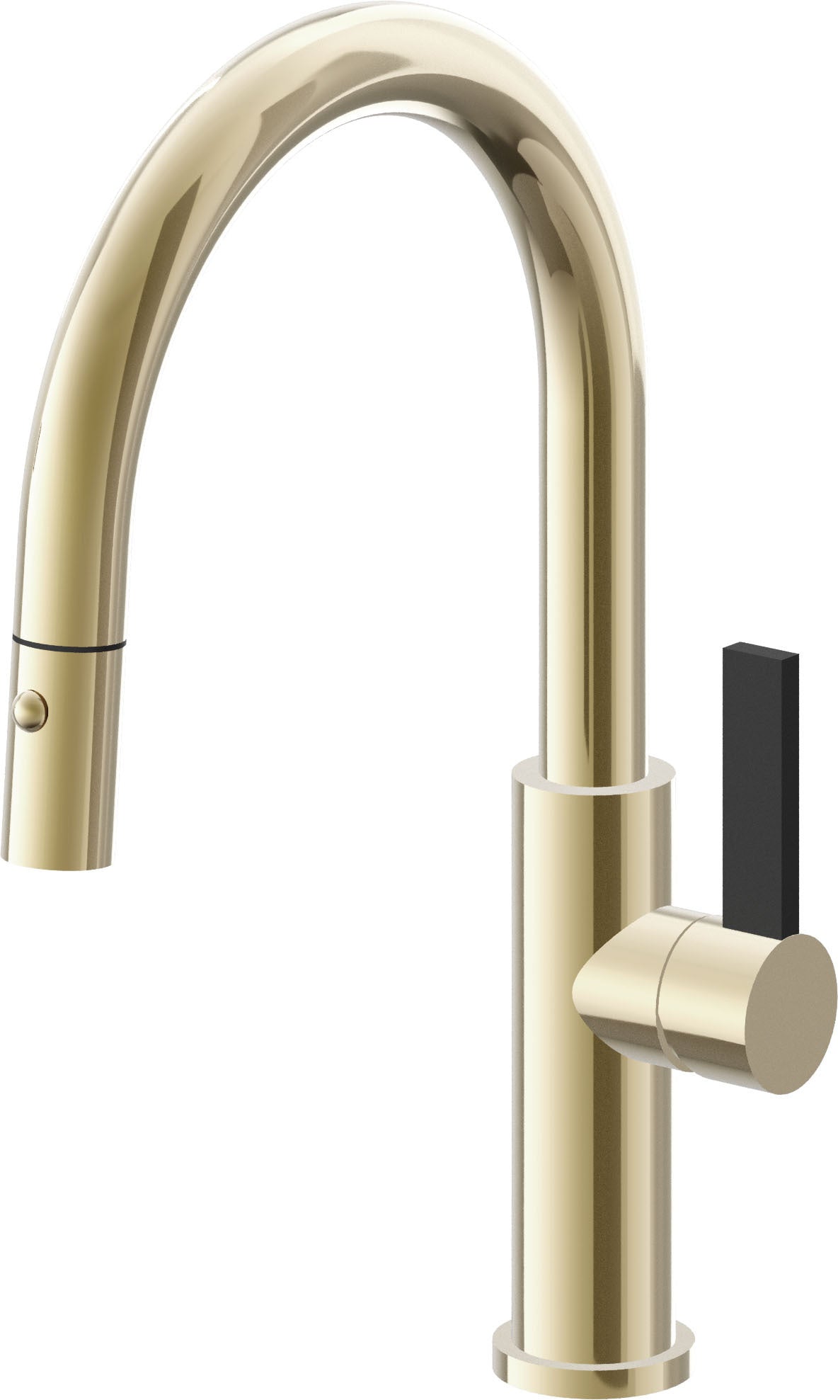 California Faucets Corsano Llave de Cocina Extraible Contemporanea con Rociador de Boton - Pico Bajo en Arco - Latón Pulido