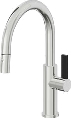 California Faucets Corsano Llave de Cocina Extraible Contemporanea con Rociador de Boton - Pico Bajo en Arco - Cromo Pulido