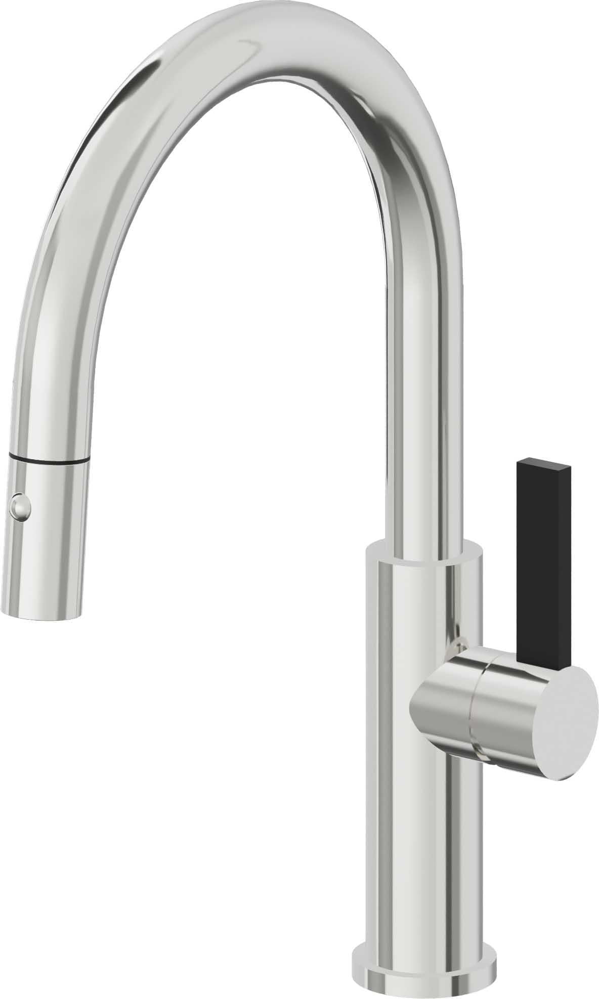 California Faucets Corsano Llave de Cocina Extraible Contemporanea con Rociador de Boton - Pico Bajo en Arco - Cromo Pulido