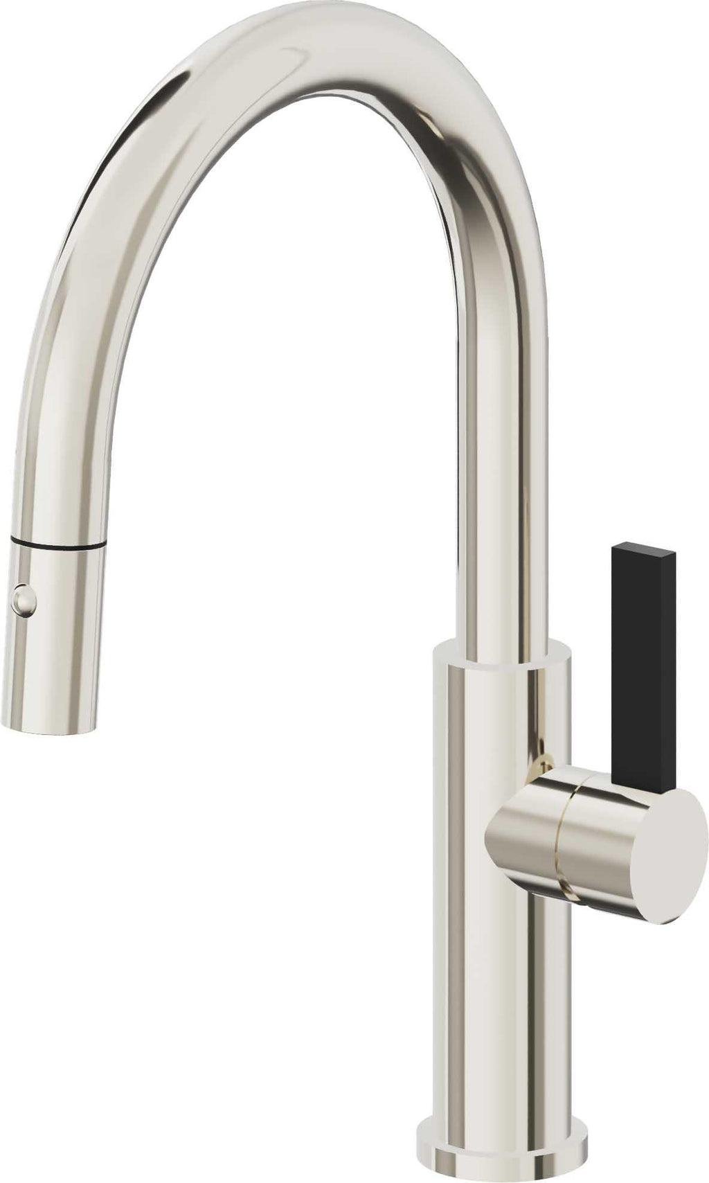 California Faucets Corsano Llave de Cocina Extraible Contemporanea con Rociador de Boton - Pico Bajo en Arco - Níquel Pulido