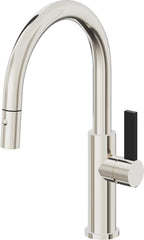 California Faucets Corsano Llave de Cocina Extraible Contemporanea con Rociador de Boton - Pico Bajo en Arco - Níquel Pulido