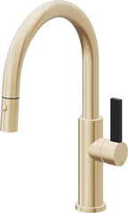 California Faucets Corsano Llave de Cocina Extraible Contemporanea con Rociador de Boton - Pico Bajo en Arco - Latón Satinado
