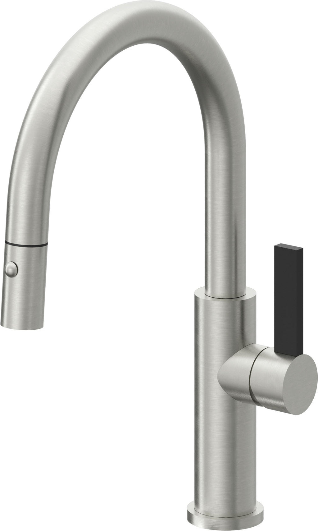 California Faucets Corsano Llave de Cocina Extraible Contemporanea con Rociador de Boton - Pico Bajo en Arco - Cromo Satinado